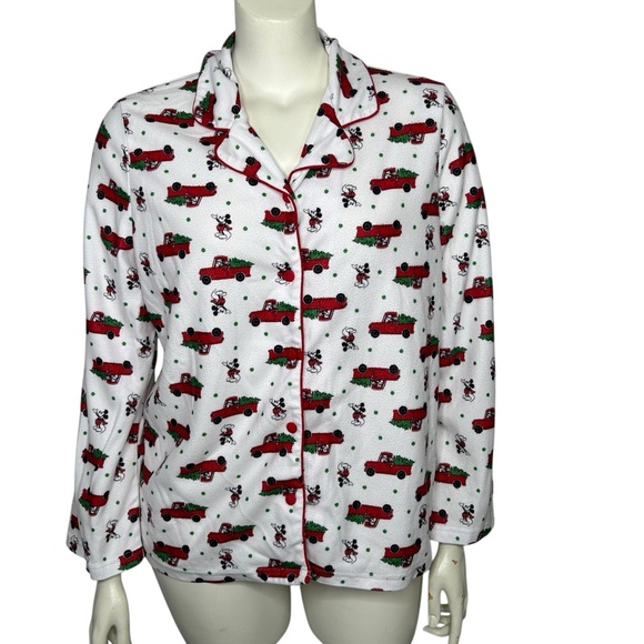Disney Christmas Pajama Set Mickey Mouse Red Truck Women's Large White Xmas Tree - Picture 3 of 16